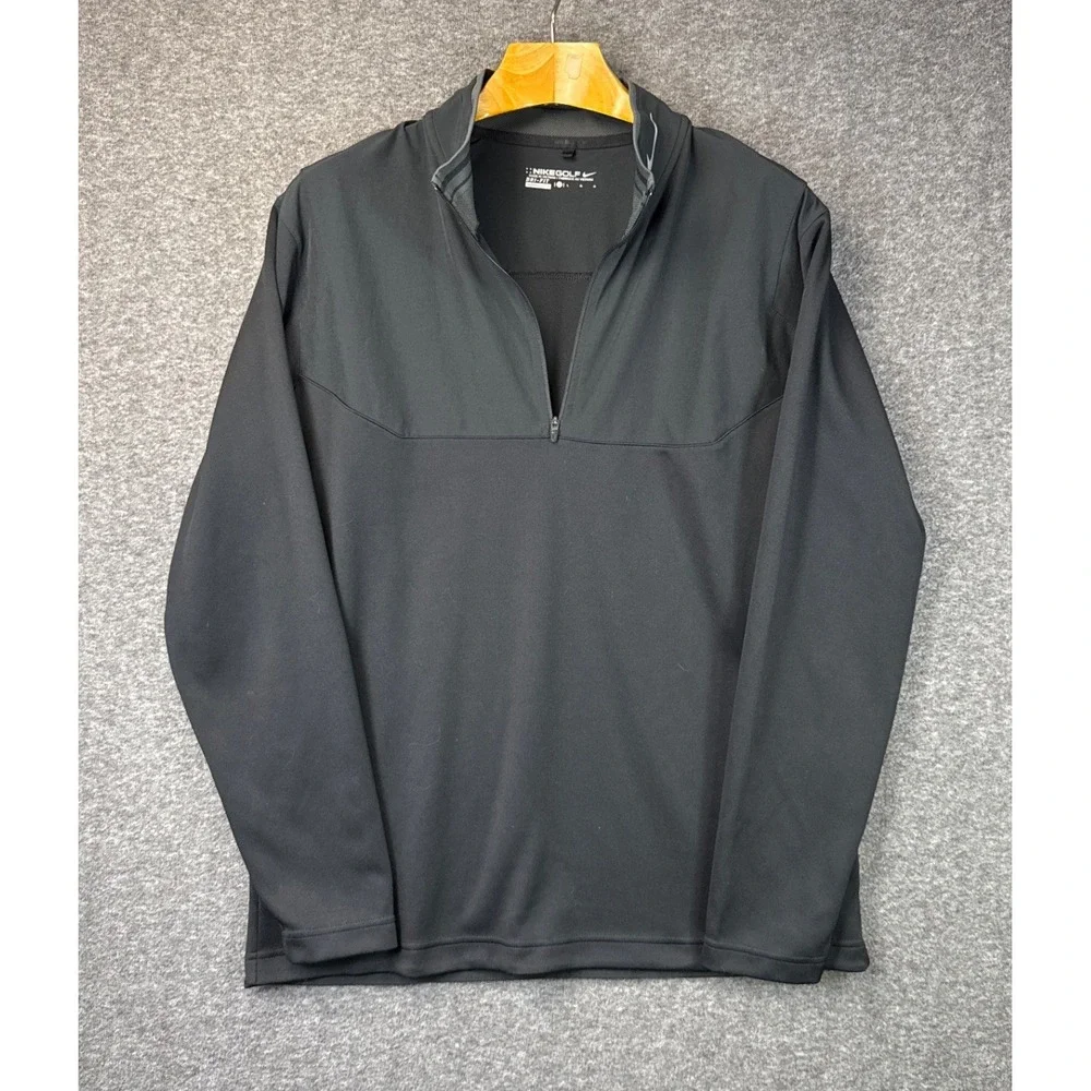 Nike Golf Dri-FIT 1/4 Zip Pullover Black Long Sleeve 802089-010 Mens‎ Size L EUC
